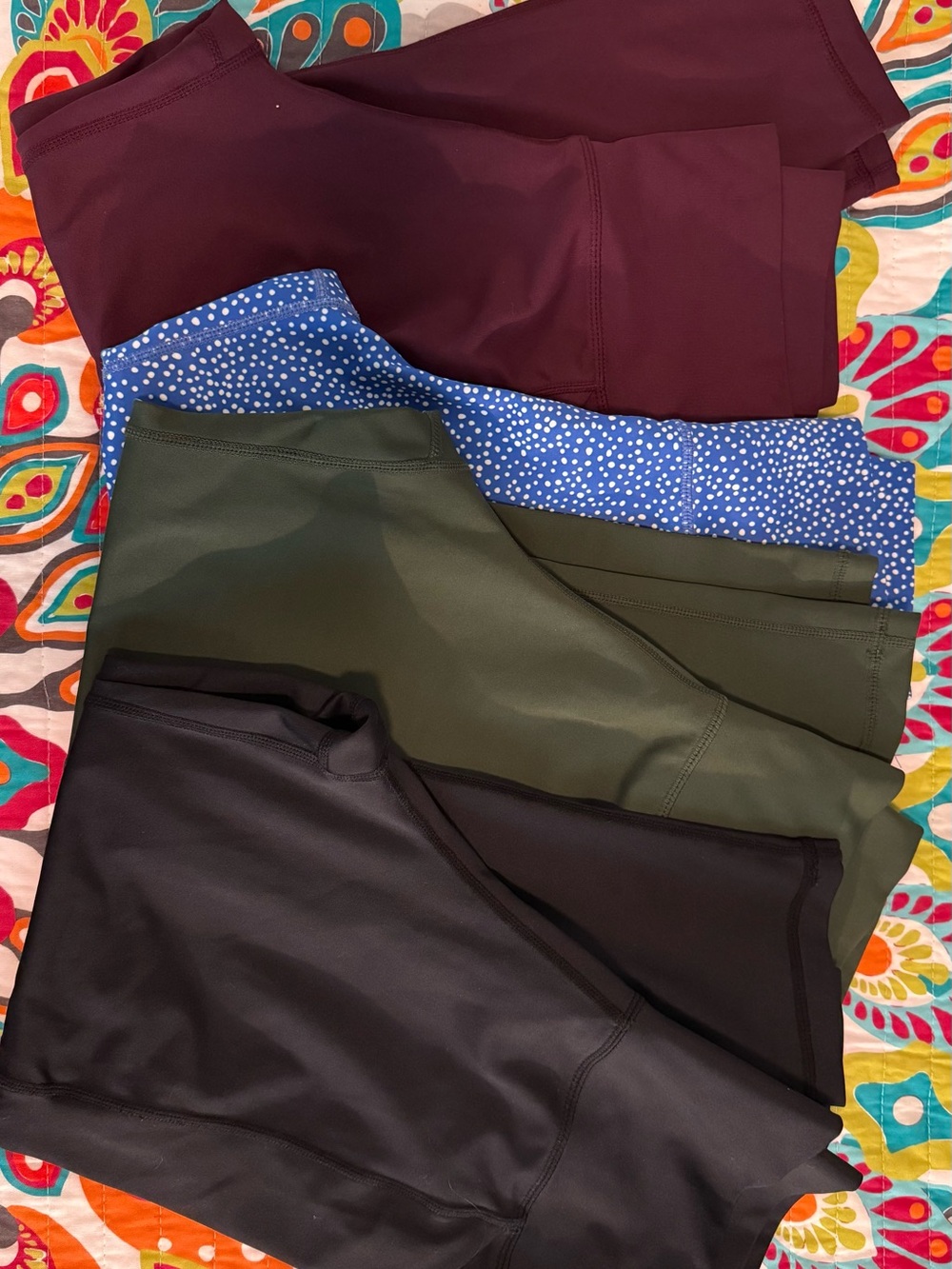Senita Athletics Set of Capris - Plum, Blue Dot, Olive, Black